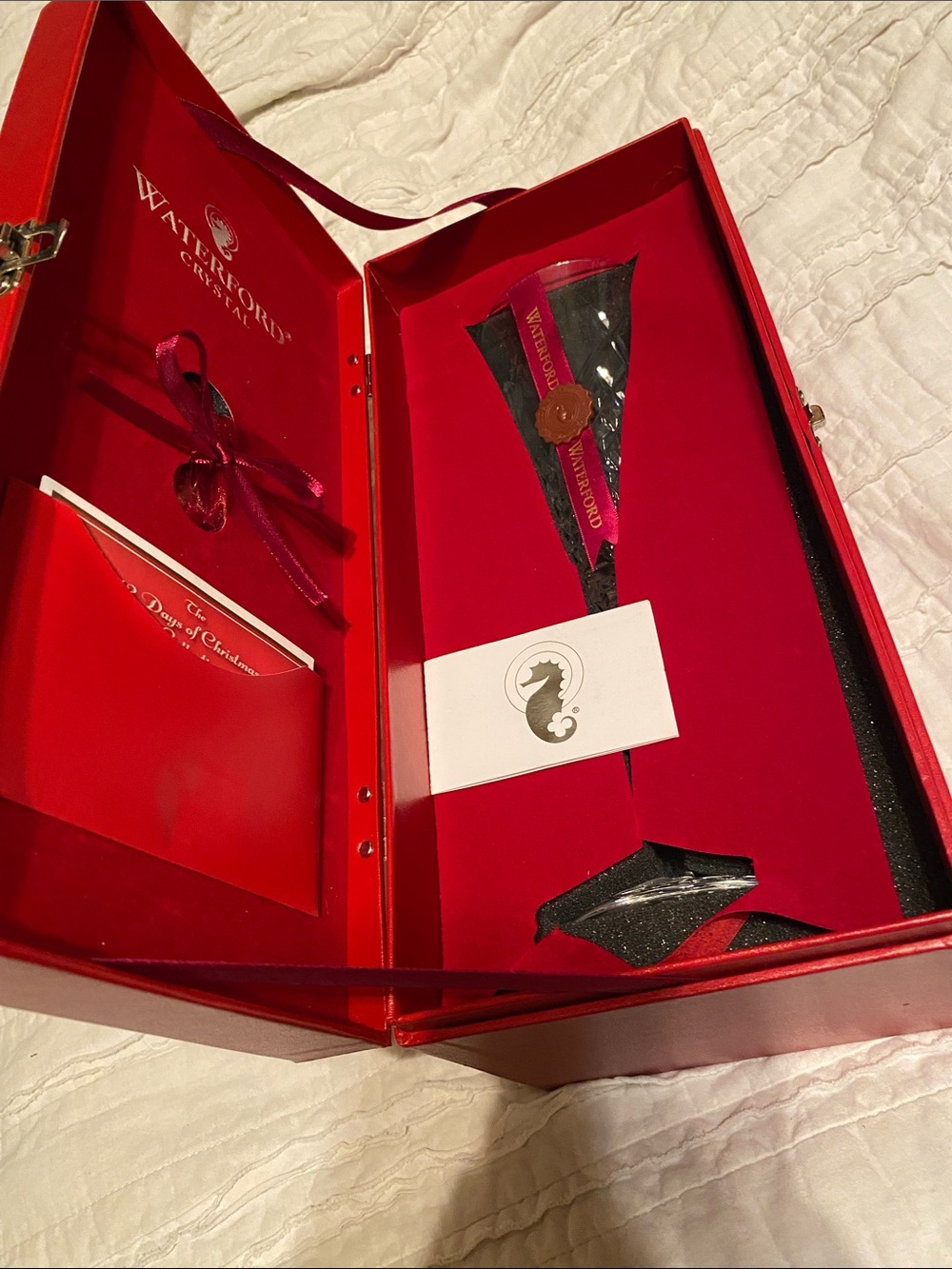 Vintage Waterford Crystal Christmas Collection Two Turtle Doves Flute w\ Box